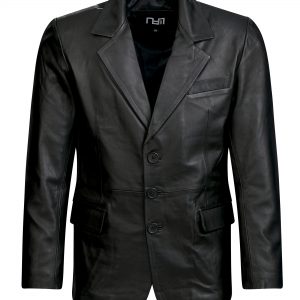 448 leren blazer zwart heren